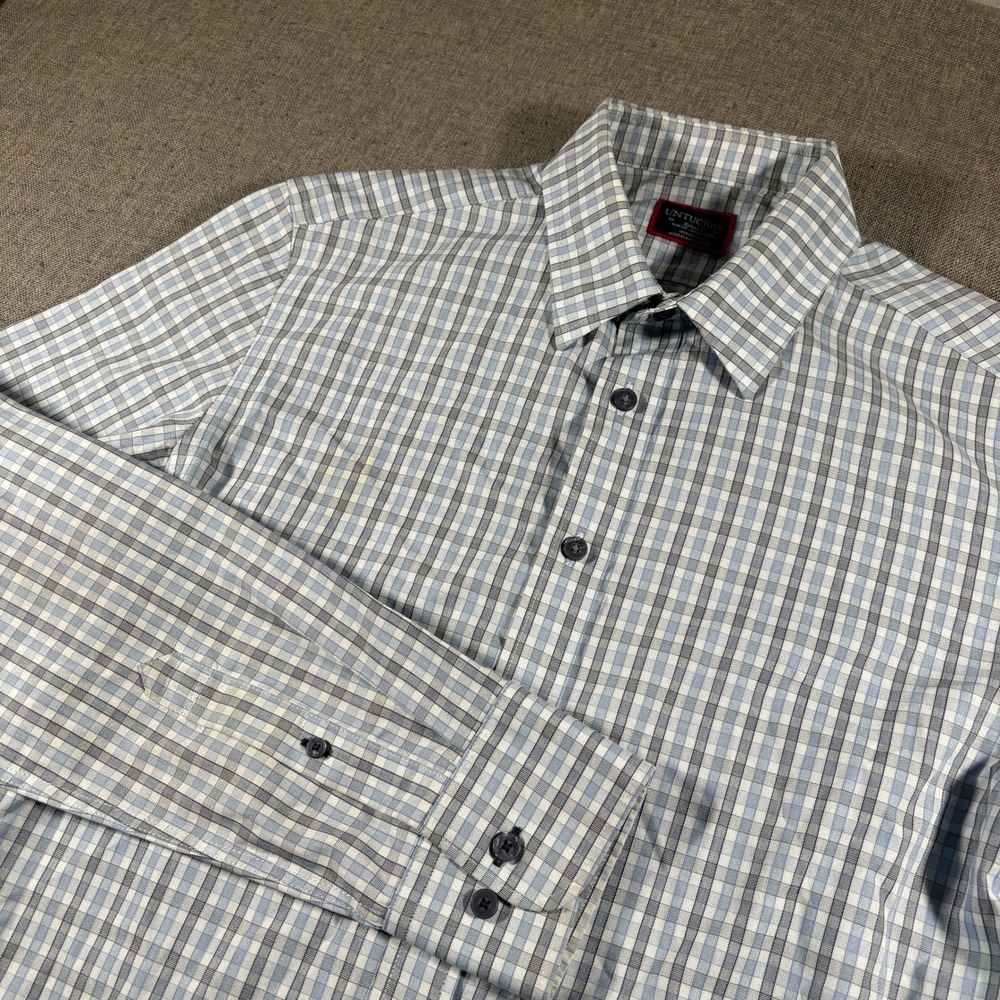 UNTUCKit Button Down Mens Small Blue Plaid Durif WF Slim Fit Wrinkle Free Shirt